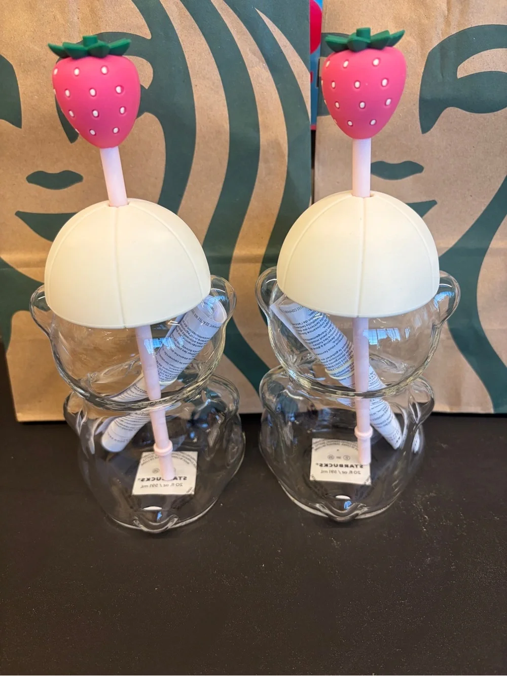 NWT 2pc Lot Summer 2026 Starbucks Bearista Bear Glass Cold Cup 20oz 591 ML